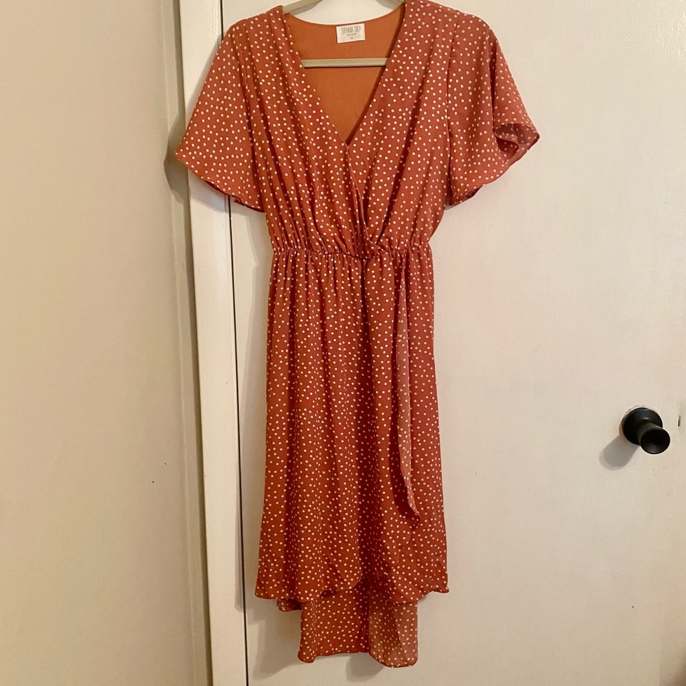 Sienna Sky - Dusty rose and white polka dot dress size M